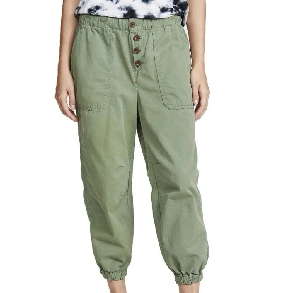 Free People Size Medium Green Cadet‎ Pull-On Jogger Pants Utility Boho